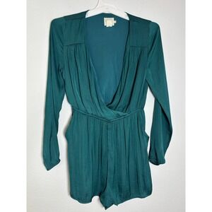 Alice &‎ UO Urban Outfitters Teal Green Long Sleeve V-Neck Surplice Romper Small